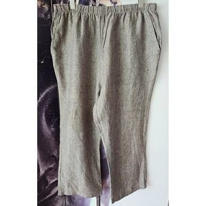 Match Point 100% Brown‎ Linen Elastic Waist Wide Leg Pants Womens Size Large